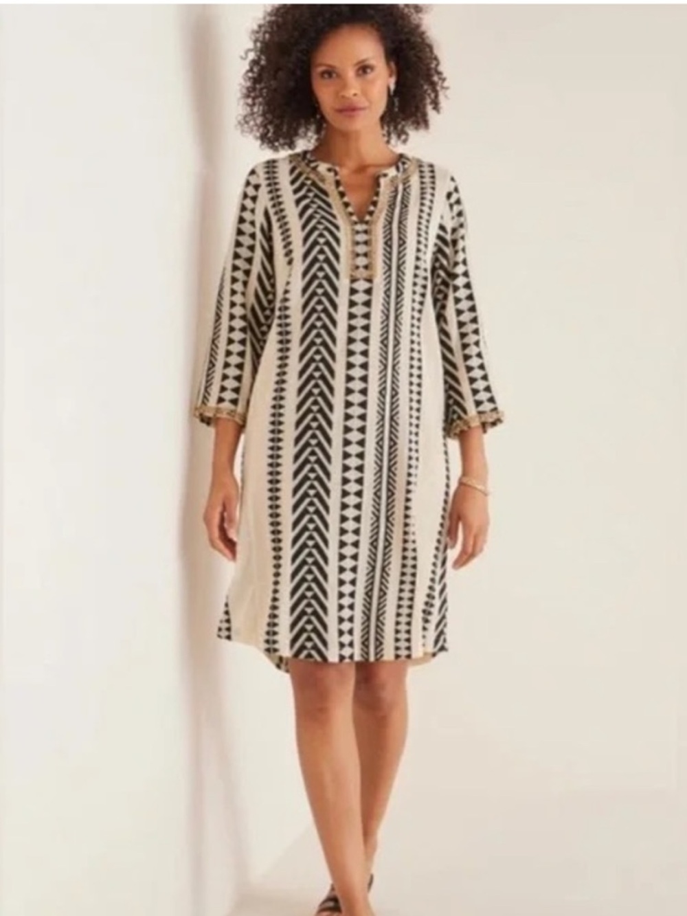 Soft Surroundings Rhea Aztec Embellished Beaded Caftan Dress